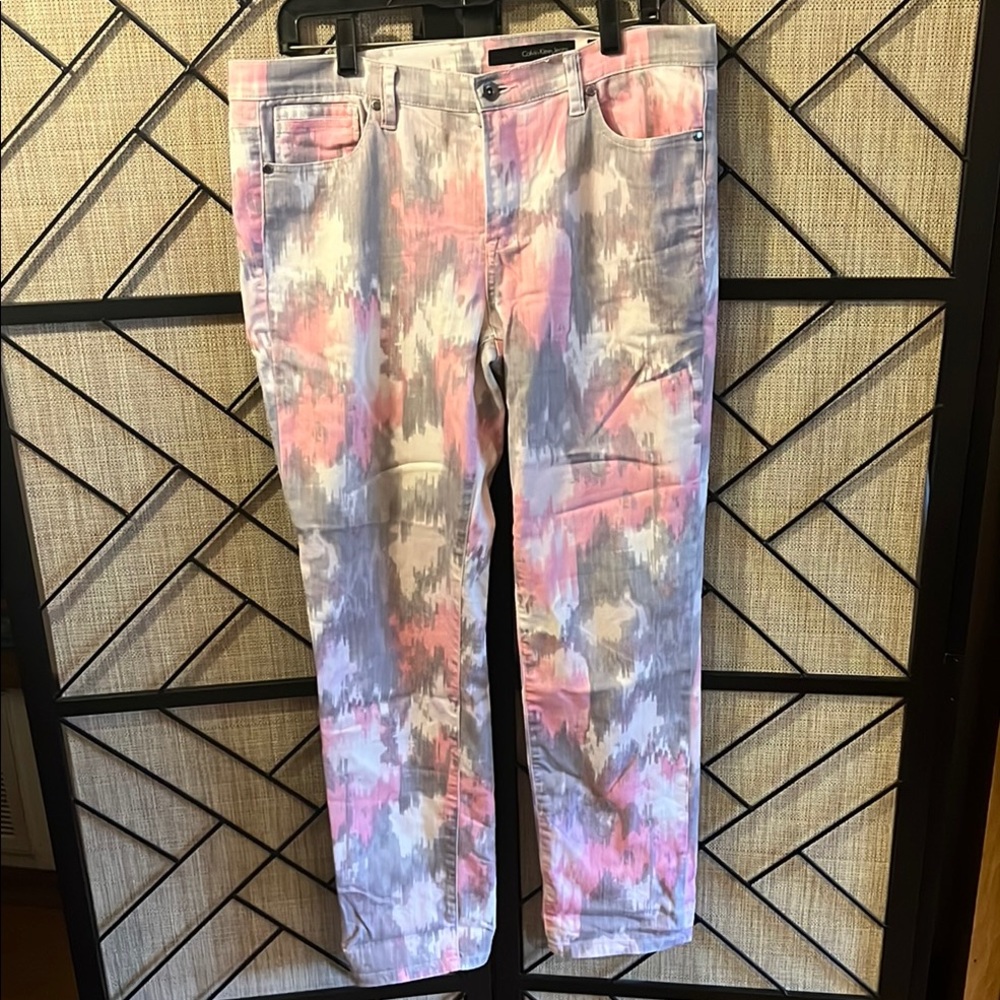 Calvin Klein Jeans Women’s Skinny Multi-Color Tie-Dye Cropped Jeans Sz 32/14